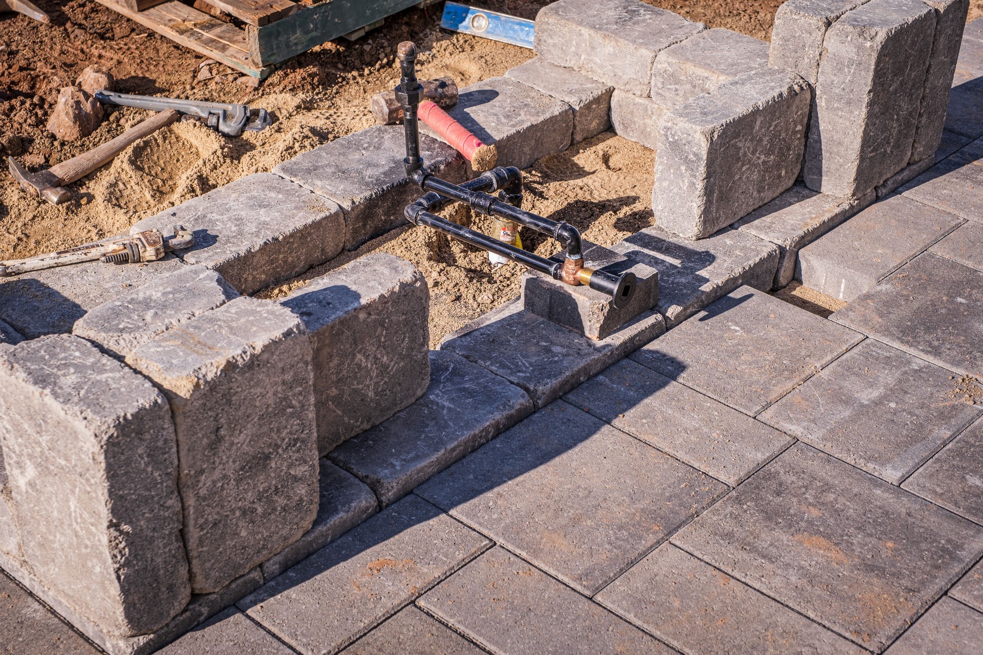 Gas Fire Pit Under Construction